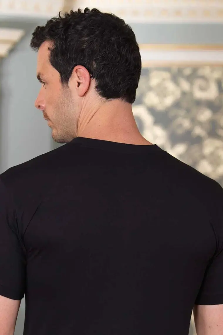 Şahinler Kısa Kollu V Yakalı Penye Atlet Siyah ME011