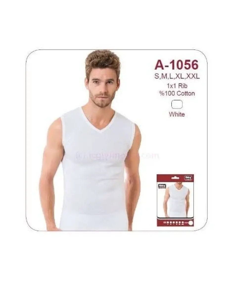 Öztaş 1056 Erkek Kolsuz Beyaz Ribana V-Yaka Atlet