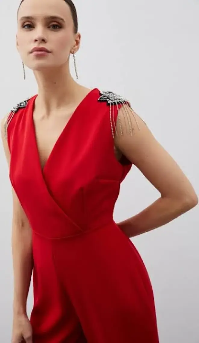 Sateen Aksesuar Detaylı Tulum - Siyah