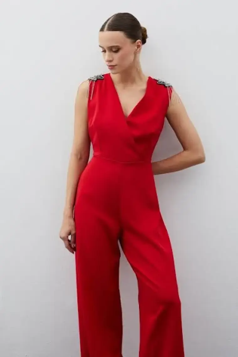 Sateen Aksesuar Detaylı Tulum - Siyah