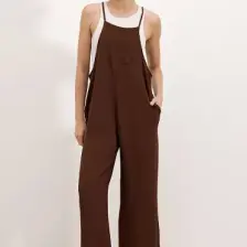 Hazelin Kadın Çikolata Ayarlanabilir Askılı Cepli Bol Paça Bahçıvan Tulum HZL22S-BD170191