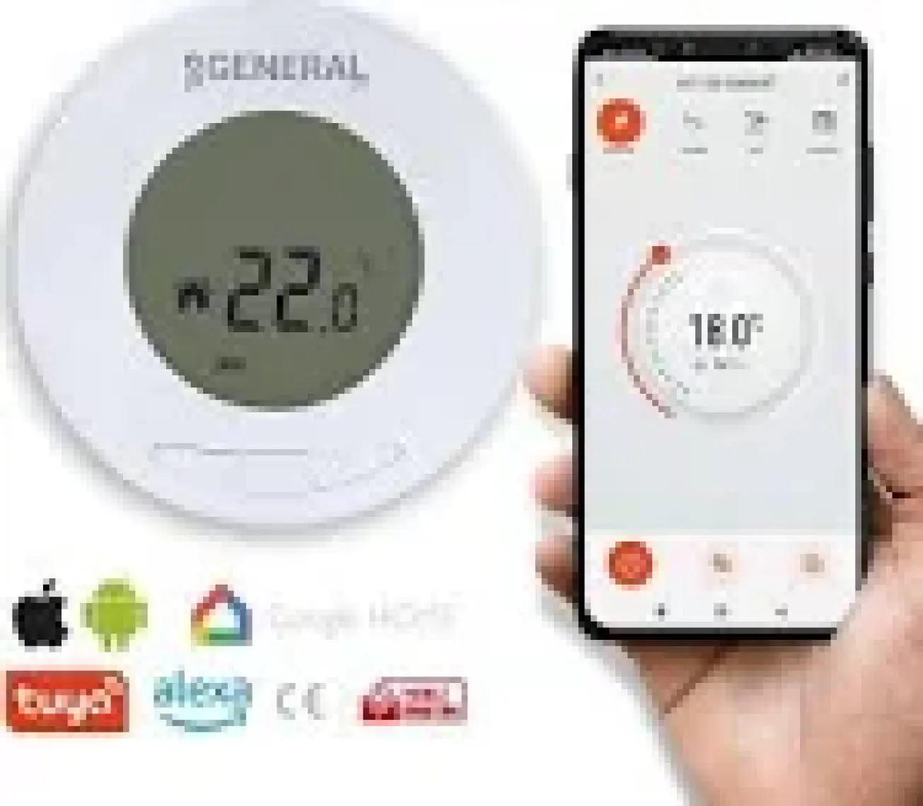 General HT150 Kablosuz Oda Termostatı - Beyaz, LCD Ekranlı ve Enerji Tasarrufu Sağlayan