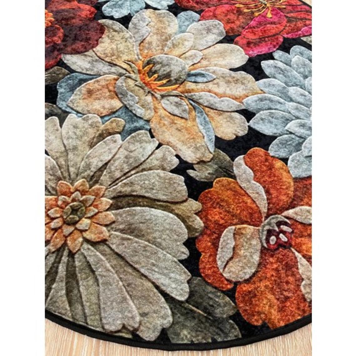 Brillant Çiçek Desenli Dekoratif Yıkanabilir Yuvarlak Halı