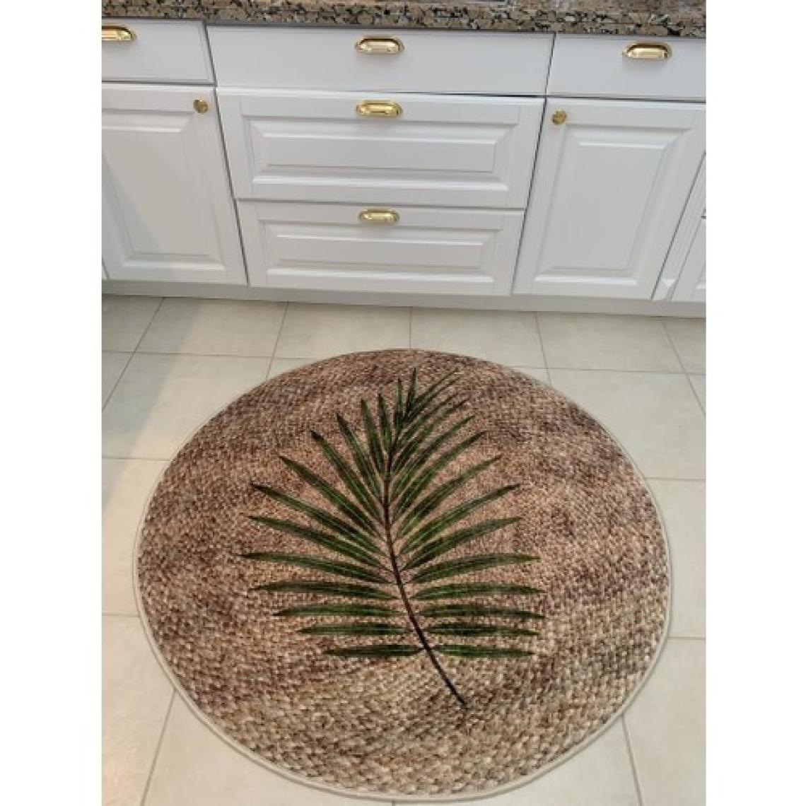 Brillant Hasır Jüt Görünümlü Yaprak Motif Lateks Kaymaz Taban Balkon Veteras Yuvarlak Halı
