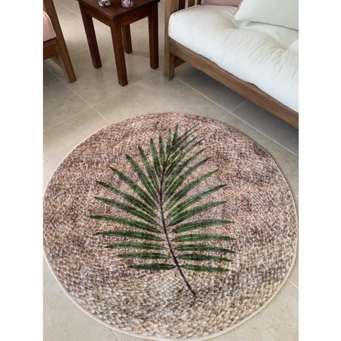 Brillant Hasır Jüt Görünümlü Yaprak Motif Lateks Kaymaz Taban Balkon Veteras Yuvarlak Halı