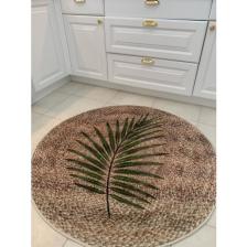 Brillant Hasır Jüt Görünümlü Yaprak Motif Lateks Kaymaz Taban Balkon Veteras Yuvarlak Halı