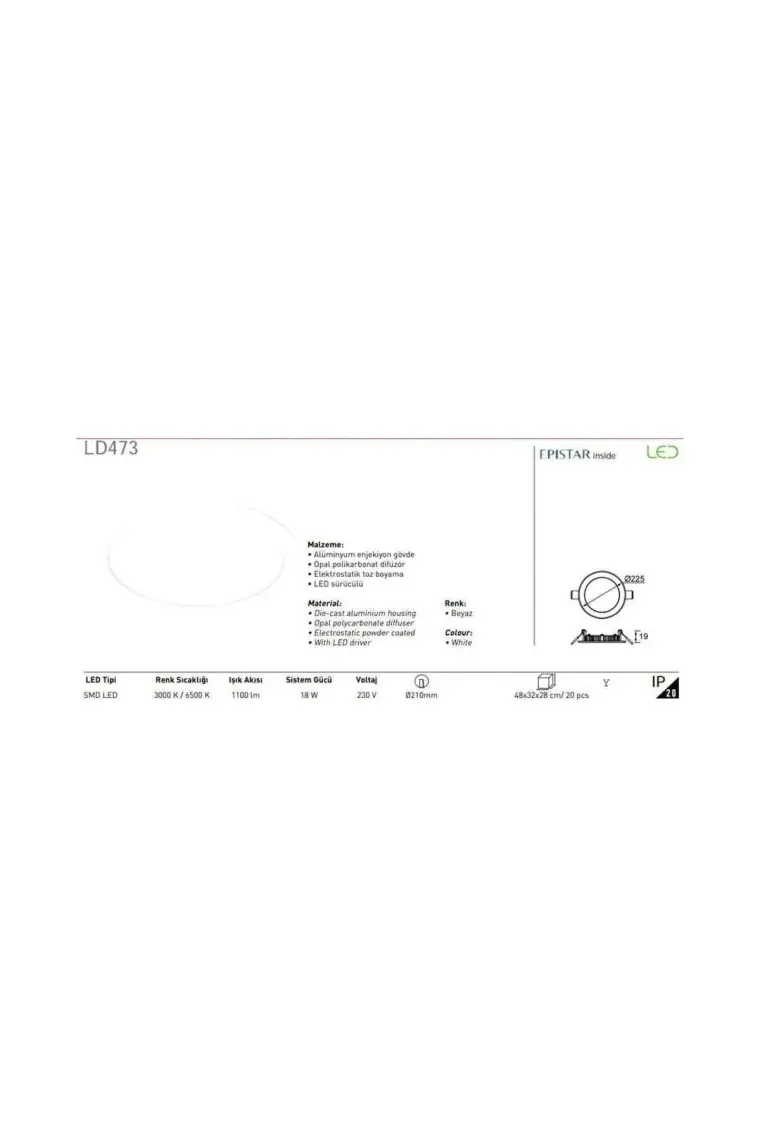 Jupiter 18W Led Panel Ld473 Beyaz Işık