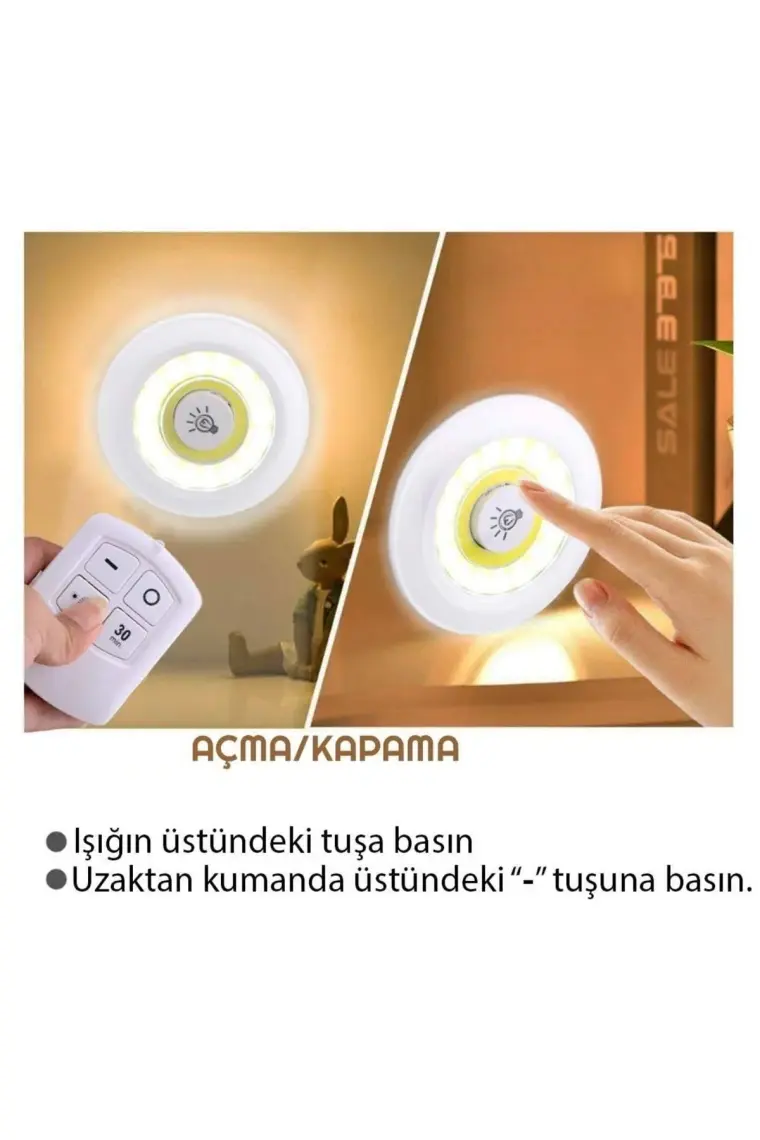 Upway Kumandalı Dolap Tezgah Üstü Parlaklık Ayarlanabilir Cob LED Gece Lambası-3’lü Paket