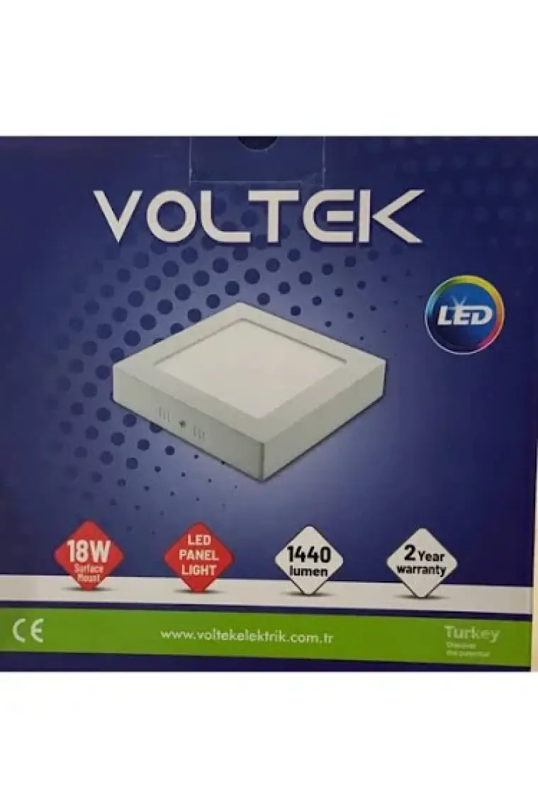 Voltek VPSUKB01865 18W - 8'' Kare Sıva Üstü LED Panel Armatür Beyaz Kasa 6500K