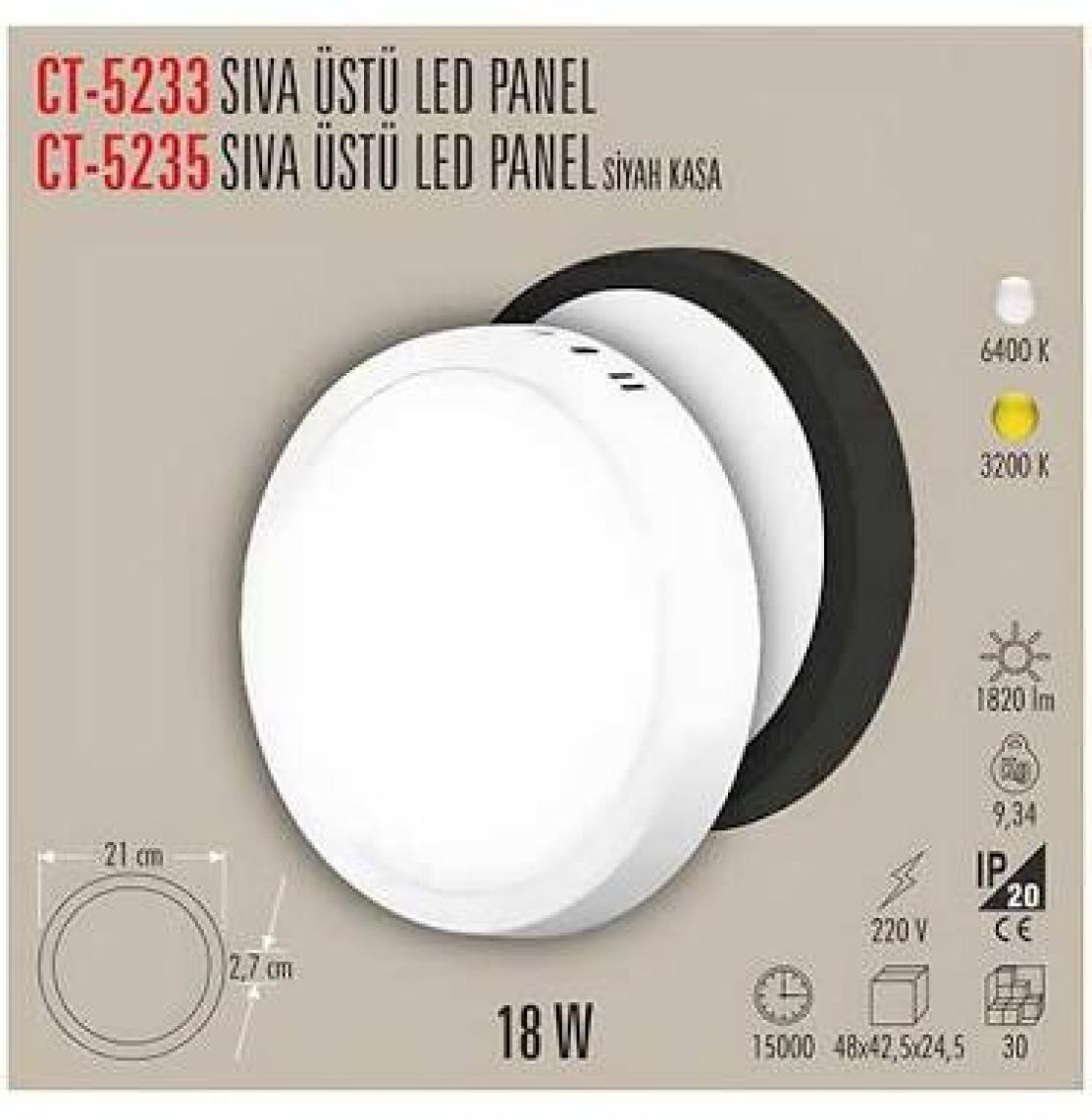 Cata 18 W Sıva Üstü LED Spot Armatür Siyah Kasa Beyaz Işık