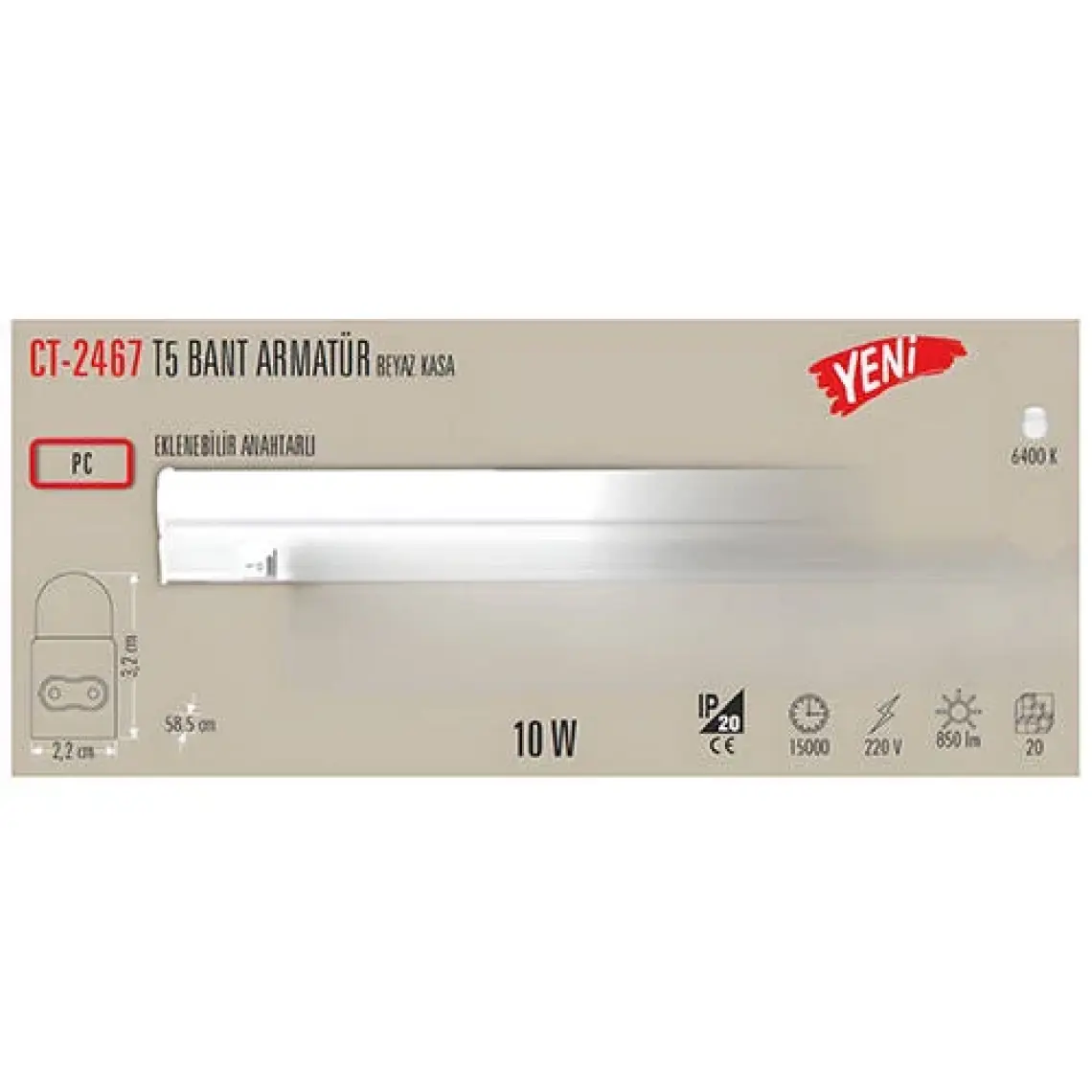 Cata CT-2467 8W T5 Ledli Bant Armatür Beyaz
