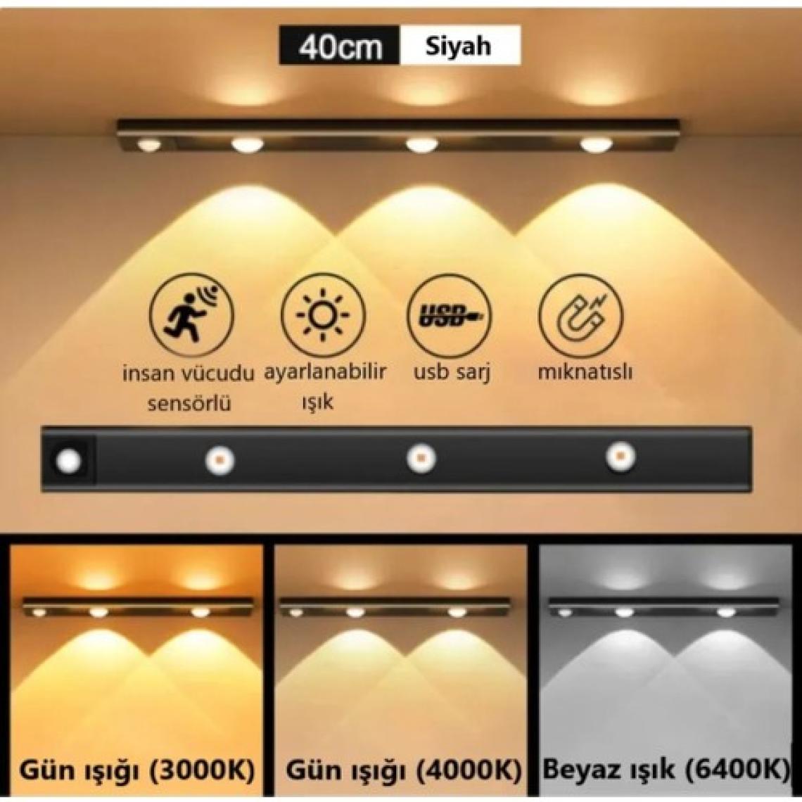 Neeko Hareket Sensörlü - Dekoratif Gece Lambası - USB Şarjlı LED Aydınlatma 30 cm SİYAH KASA