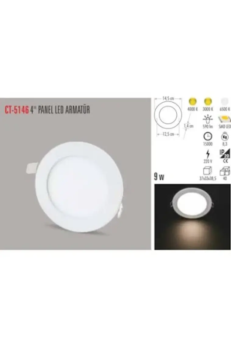 Cata Ct-5146 9W 4 İnç Slim Led Panel Armatür