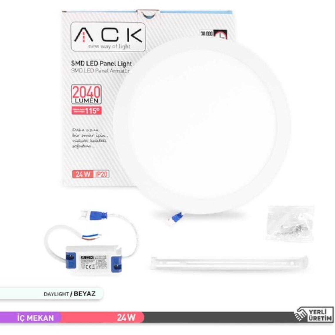 Ack 24 W 6500K Beyaz Sıva Üstü Yuvarlak LED Panel Armatür AP03-02430