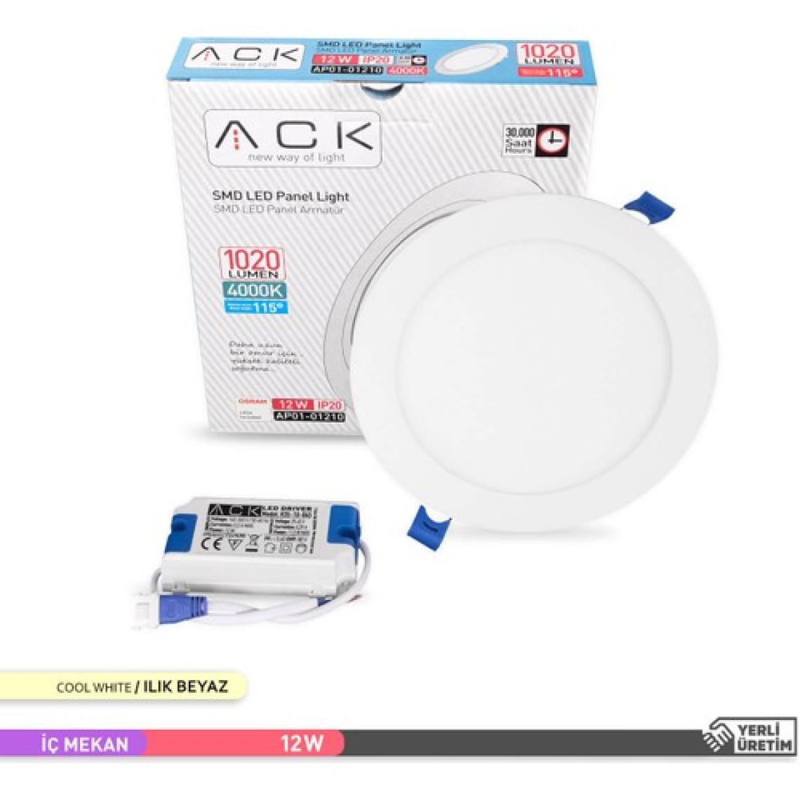 Ack 12W 4000K Ilık Beyaz Sıva Altı Yuvarlak Led Panel Armatürü AP01-01210