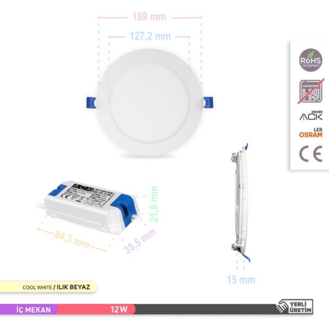 Ack 12W 4000K Ilık Beyaz Sıva Altı Yuvarlak Led Panel Armatürü AP01-01210