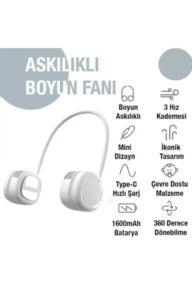 Memo G02 Boyun Askılıklı Mini Fan Taşınabilir Şarjlı Soğutucu Boyun Fanı ALL-36323