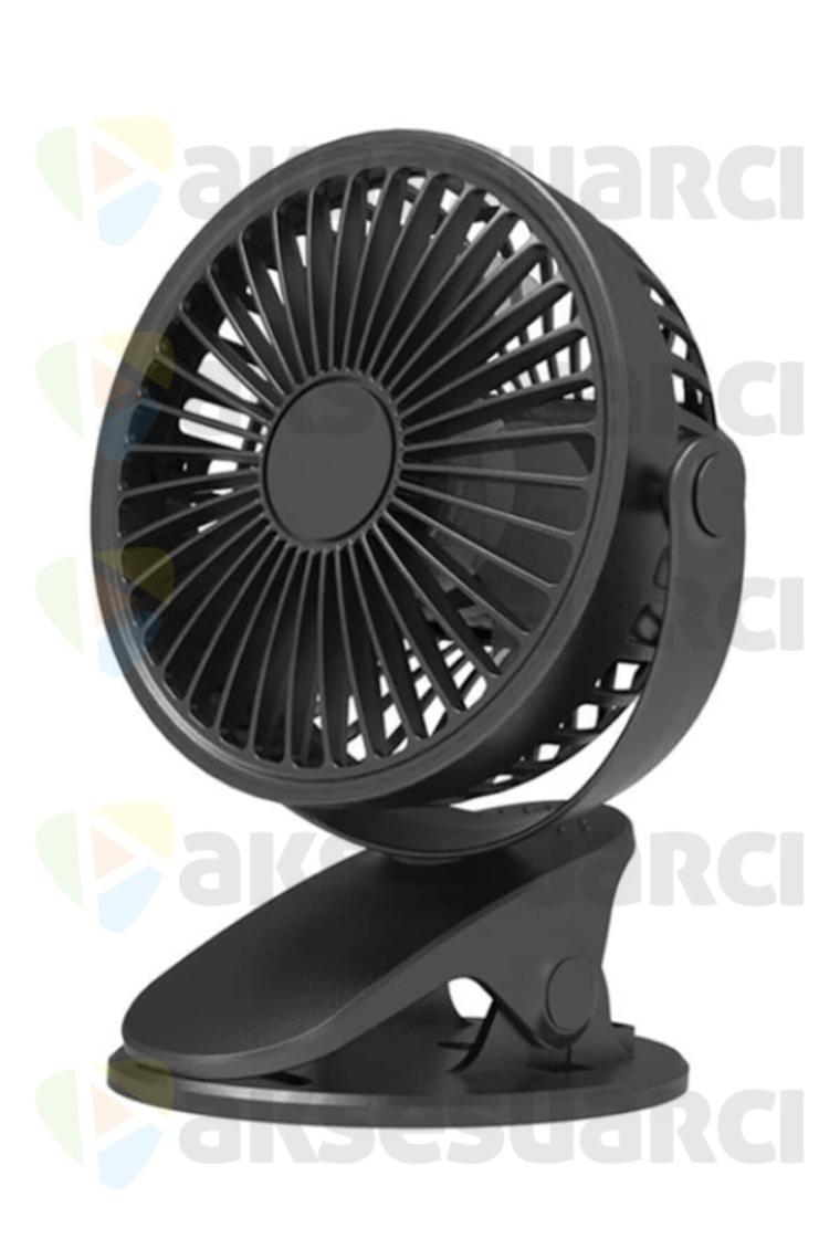 Aksesuarcı Sıkıştırmalı Şarj Edilebilir 3 Kademe Taşınabilir Kıskaçlı Mini Fan Sessiz Vantilatör Soğutma
