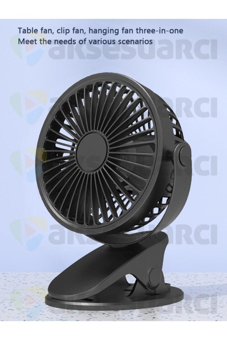 Aksesuarcı Sıkıştırmalı Şarj Edilebilir 3 Kademe Taşınabilir Kıskaçlı Mini Fan Sessiz Vantilatör Soğutma