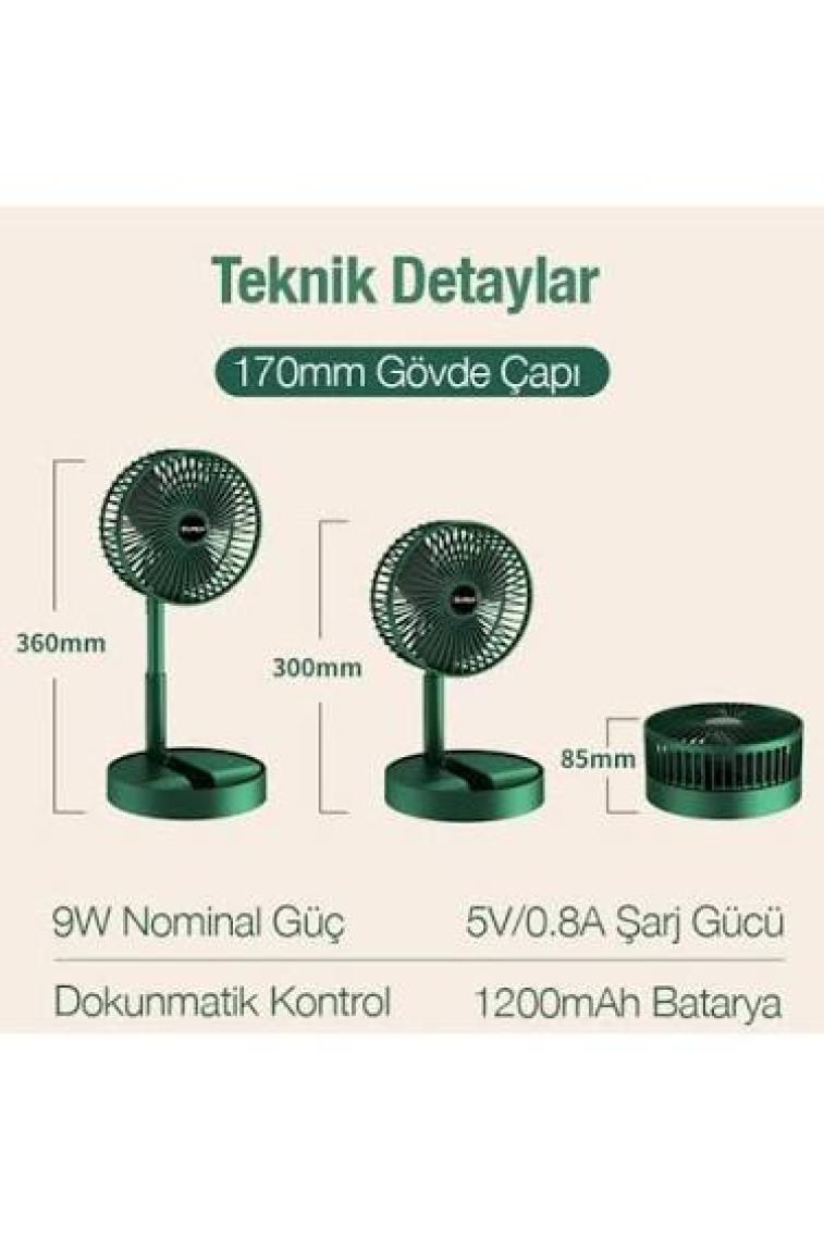 Polham 1200MAH Ultra Ferahlatıcı Masaüstü Vantilatör, Katlanabilir, Portatif, Taşınabilir Hafif Fan