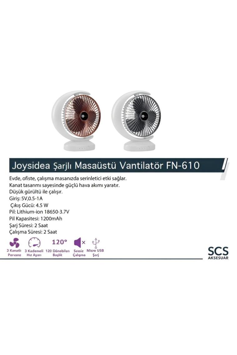 Joysidea 3 Kanatlı Şarjlı Masaüstü Vantilatör Gold