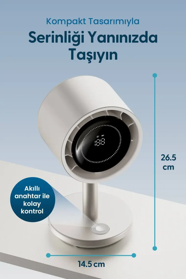 Daxi Airflow AF03 Yeni Nesil Şarjlı Turbo Masa Fanı, Ultra Güçlü Motor, Otomatik Yatay Salınım, Görünmez Fan Bıçakları, 14.5X26.5CM