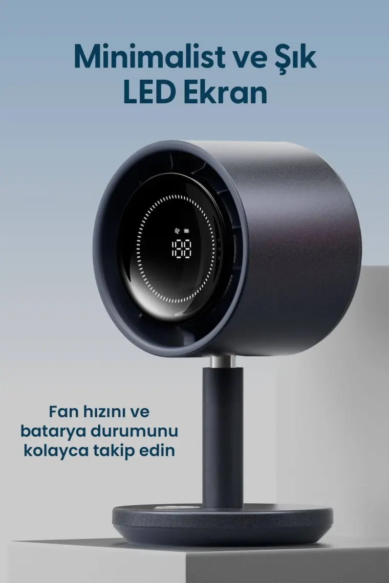 Daxi Airflow AF03 Yeni Nesil Şarjlı Turbo Masa Fanı, Ultra Güçlü Motor, Otomatik Yatay Salınım, Görünmez Fan Bıçakları, 14.5X26.5CM