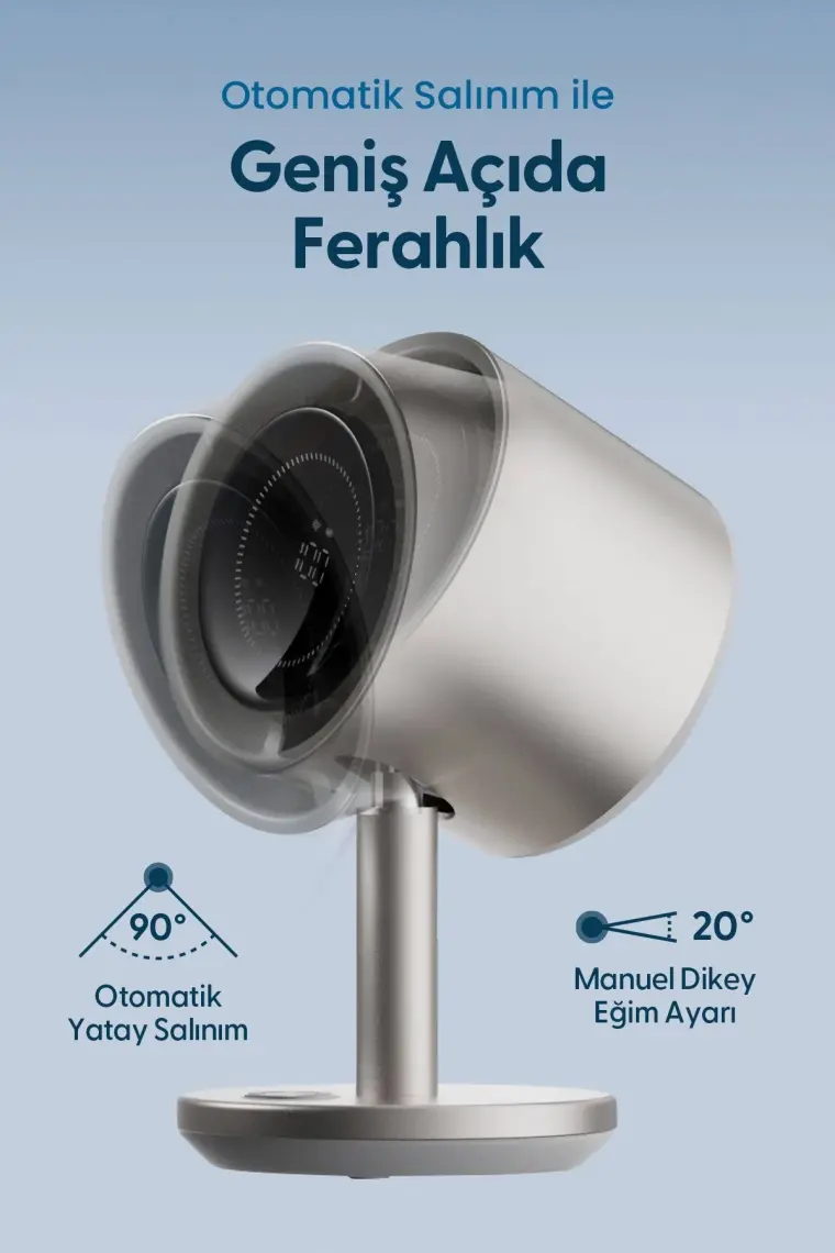 Daxi Airflow AF03 Yeni Nesil Şarjlı Turbo Masa Fanı, Ultra Güçlü Motor, Otomatik Yatay Salınım, Görünmez Fan Bıçakları, 14.5X26.5CM