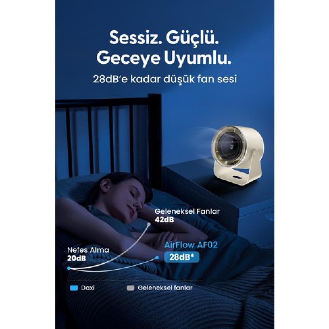 Daxi Airflow AF02 Yeni Nesil Şarjlı Turbo Masa Fanı, Ultra Güçlü Hava Akışı, 100 Kademeli, 16X19CM