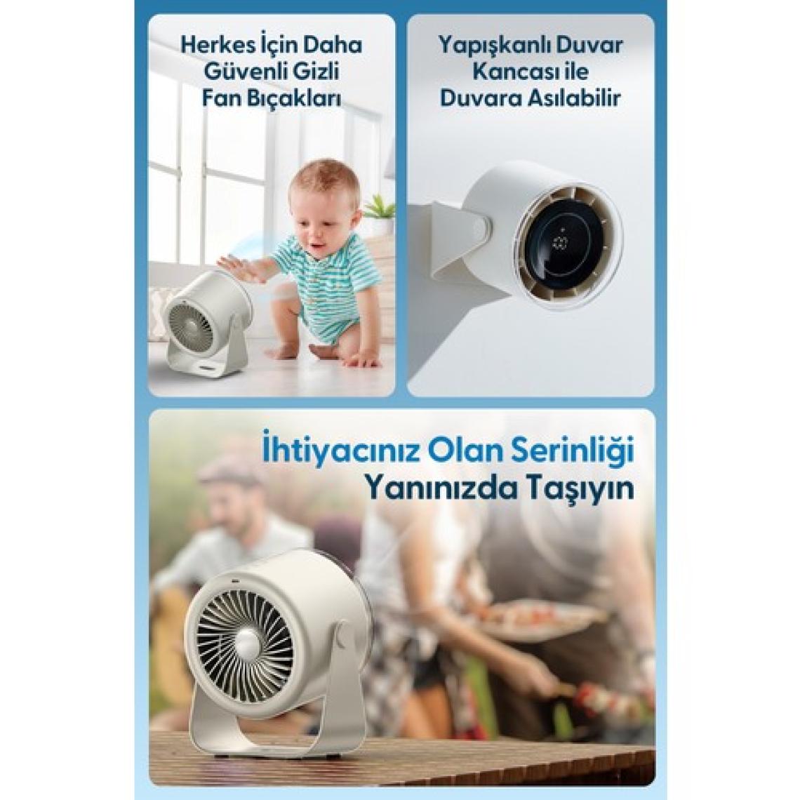 Daxi Airflow AF02 Yeni Nesil Şarjlı Turbo Masa Fanı, Ultra Güçlü Hava Akışı, 100 Kademeli, 16X19CM