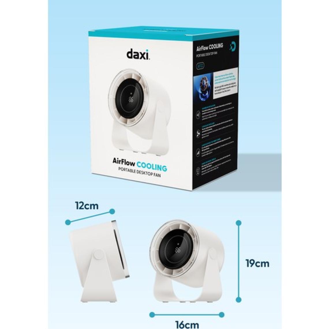 Daxi Airflow AF02 Yeni Nesil Şarjlı Turbo Masa Fanı, Ultra Güçlü Hava Akışı, 100 Kademeli, 16X19CM