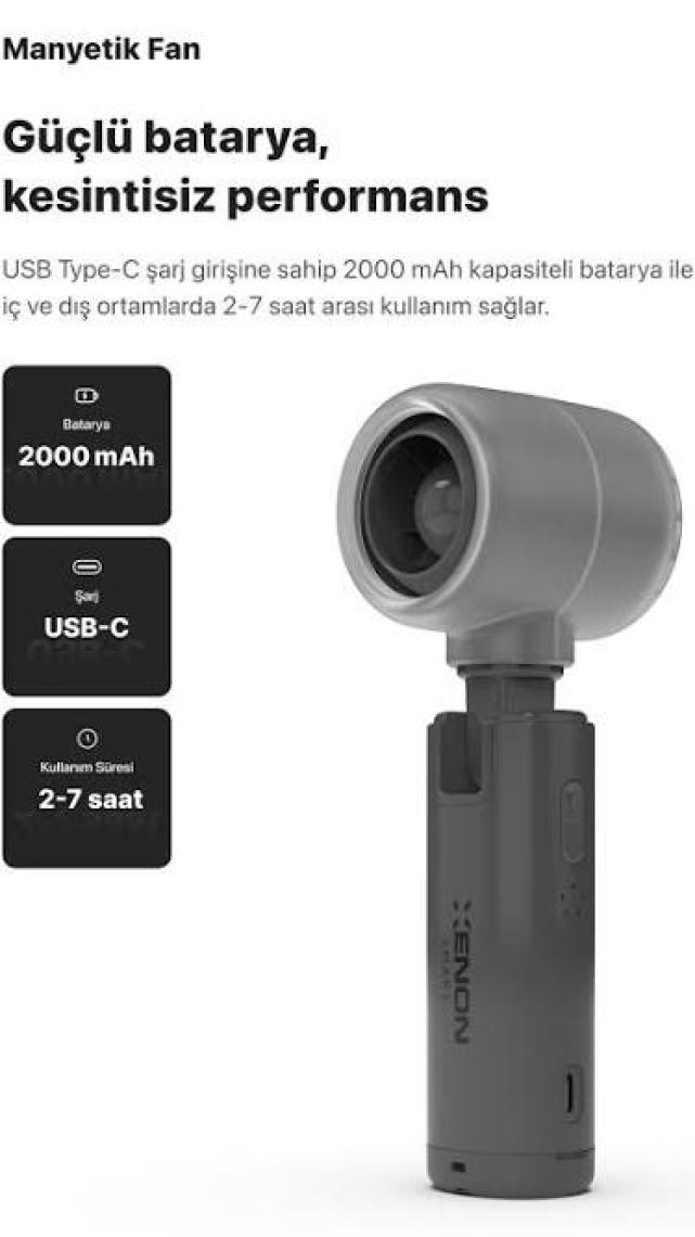 Xenon Smart Taşınabilir Şarjlı 5 Kademeli El Fanı 7 Saat Kullanım 14000 Rpm Sessiz Mini Vantilatör X6101
