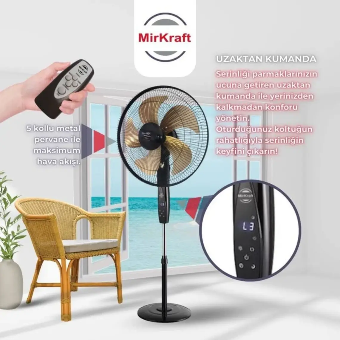 Mirkraft FS-K5018 Stand Fan Vantilatör Uzaktan Kumandalı 18''