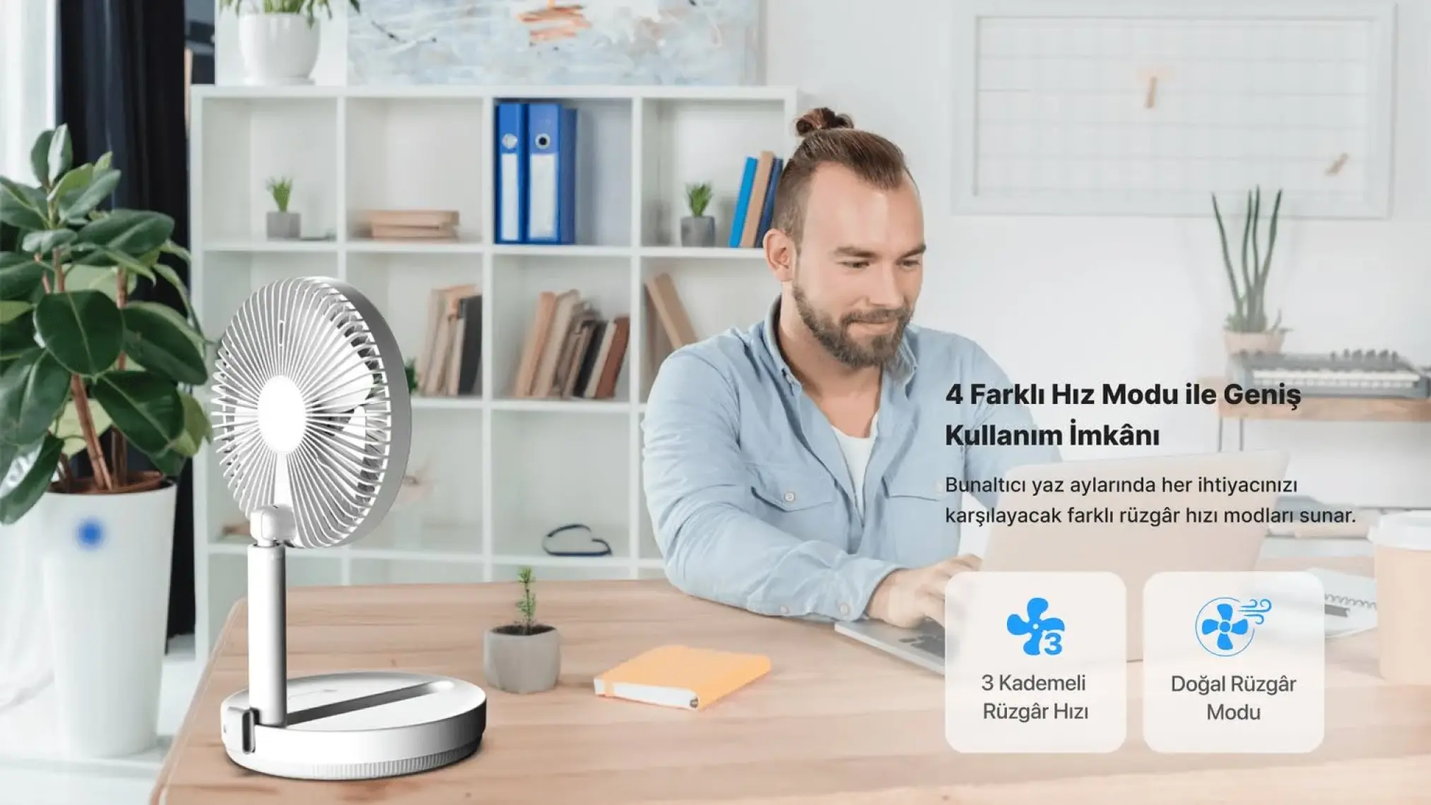 Xenon Smart Katlanabilir Vantilatör Doğal Rüzgar Şarj Edilebilir Bataryalı 4 Hız Kademeli Ultra Sessiz Taşınabilir Ayaklı Fan X6103