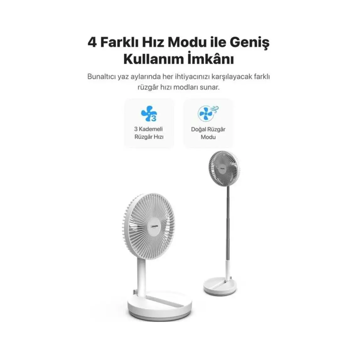 Xenon Smart Katlanabilir Vantilatör Doğal Rüzgar Şarj Edilebilir Bataryalı 4 Hız Kademeli Ultra Sessiz Taşınabilir Ayaklı Fan X6103
