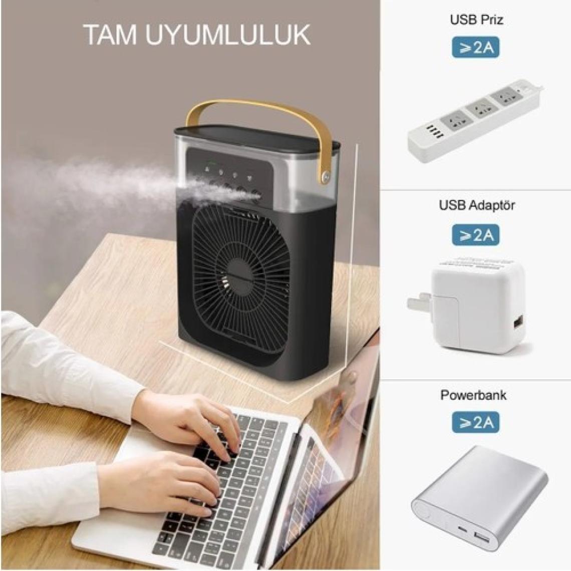Vothoon Taşınabilir Işıklı 5 Spreyli Vantilatör Buzlu Buharlı Vantilatör Mini Fan Nemlendirici Buharlı