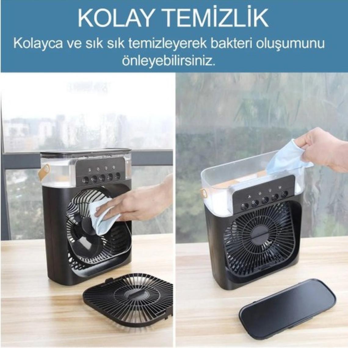 Vothoon Taşınabilir Işıklı 5 Spreyli Vantilatör Buzlu Buharlı Vantilatör Mini Fan Nemlendirici Buharlı