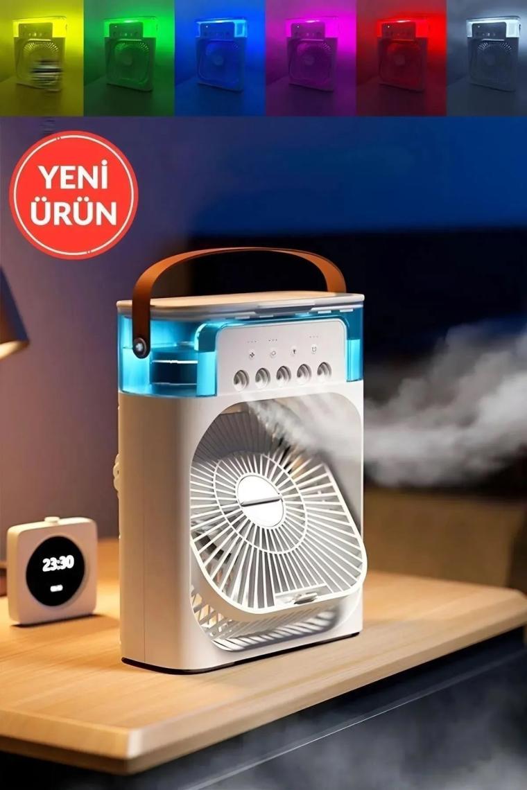 Enshall Yeni Işıklı 600ML 5 Spreyli Vantilatör Buzlu Buharlı Mini Klima Mini Fan