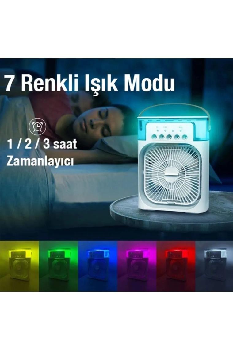 Enshall Yeni Işıklı 600ML 5 Spreyli Vantilatör Buzlu Buharlı Mini Klima Mini Fan