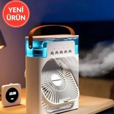 Enshall Yeni Işıklı 600ML 5 Spreyli Vantilatör Buzlu Buharlı Mini Klima Mini Fan