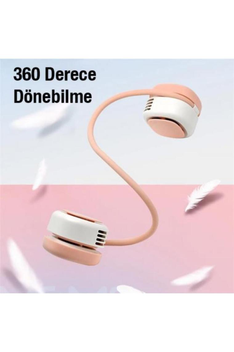 Coofbe 1600MAH Kulaklık Tasarımlı Askılıklı Taşınabilir 3 Kademeli Şarjlı Boyun Fanı Boyun Vantilatör Soğutucu
