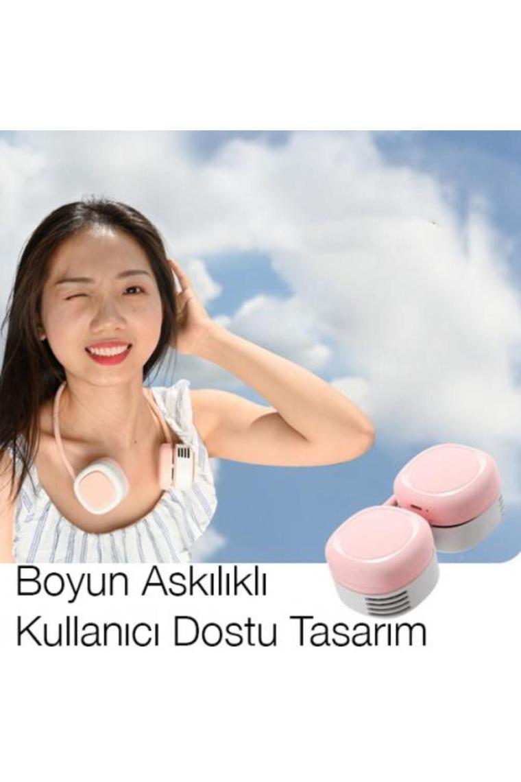 Coofbe 1600MAH Kulaklık Tasarımlı Askılıklı Taşınabilir 3 Kademeli Şarjlı Boyun Fanı Boyun Vantilatör Soğutucu