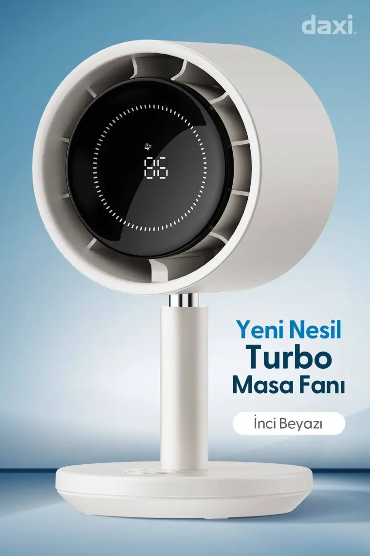 Daxi Airflow AF03 Yeni Nesil Şarjlı Turbo Masa Fanı, Ultra Güçlü Motor, Otomatik Yatay Salınım, Görünmez Fan Bıçakları, 14.5X26.5CM