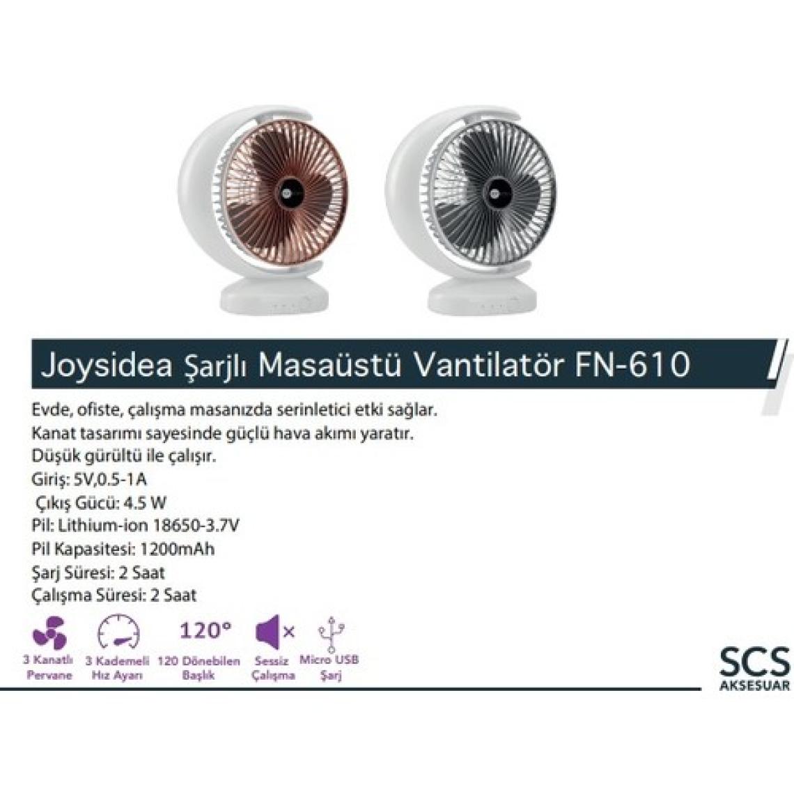 Joysidea Vantilatör Şarjlı Masaüstü FN-610