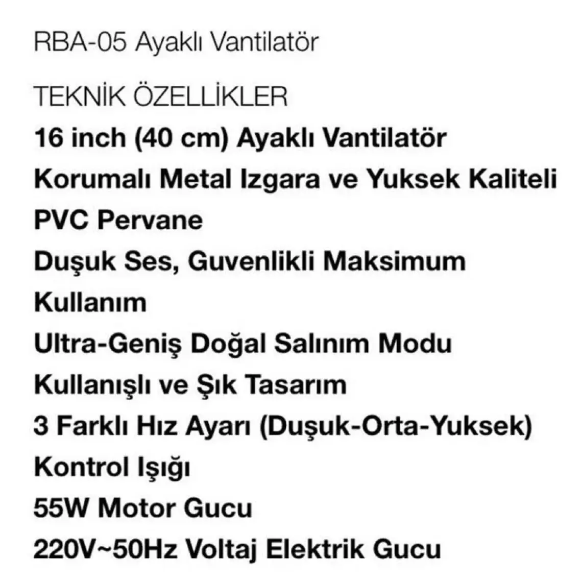 Rubenis RBA-05 Ayaklı Vantilatör