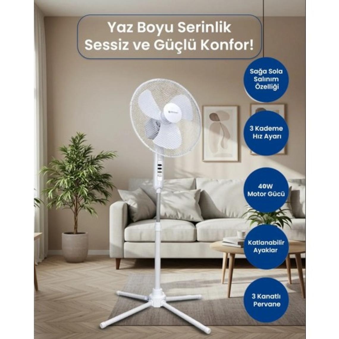 Bright Elegance BE-4116 16" Katlanabilir Ayaklı Standlı Vantilatör Beyaz