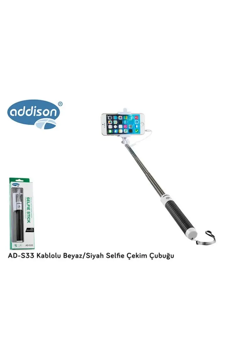 Addison AD-S33 Kablolu Beyaz/Siyah Selfie Çekim Çubuğu