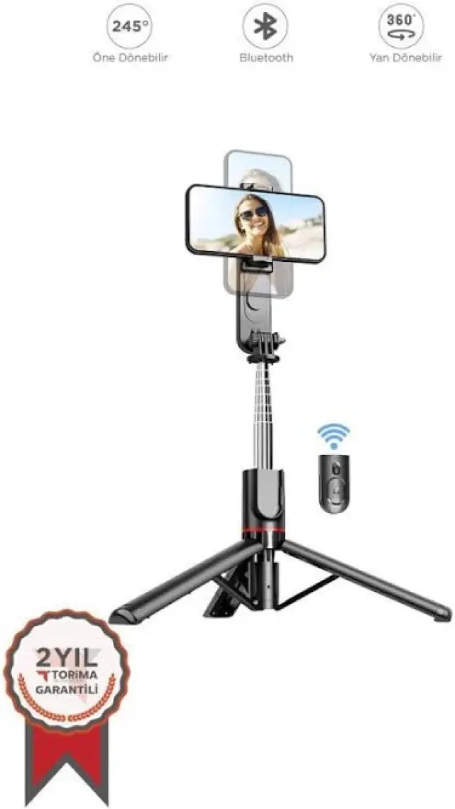 Torima L15 Siyah Led Işıklı Selfie Çubuğu Kablosuz Tripot Selfie Monopod Selfie Stick