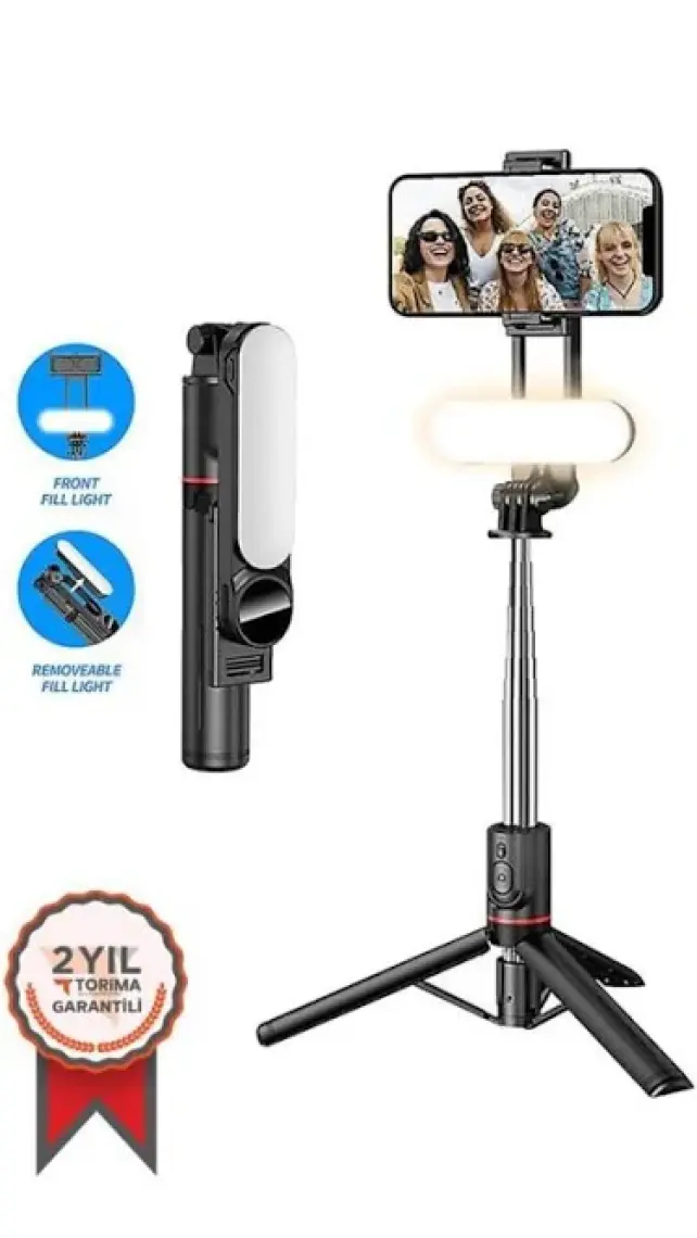 Torima L15 Siyah Led Işıklı Selfie Çubuğu Kablosuz Tripot Selfie Monopod Selfie Stick