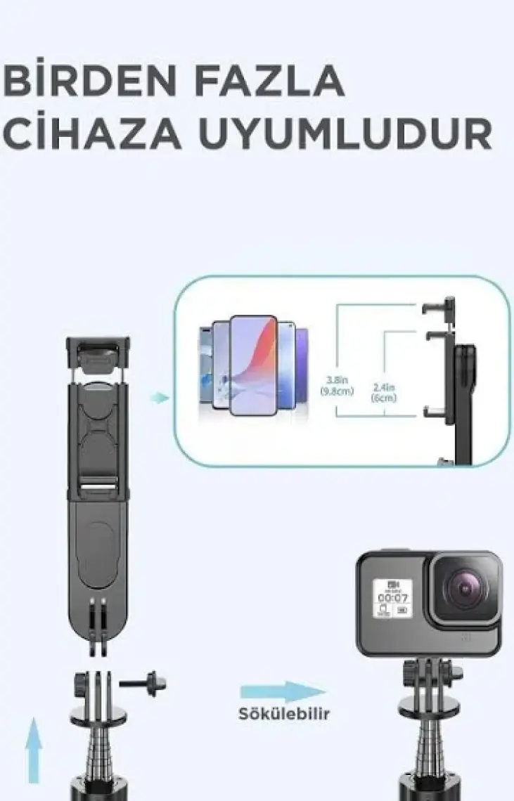 Torima L15 Siyah Led Işıklı Selfie Çubuğu Kablosuz Tripot Selfie Monopod Selfie Stick